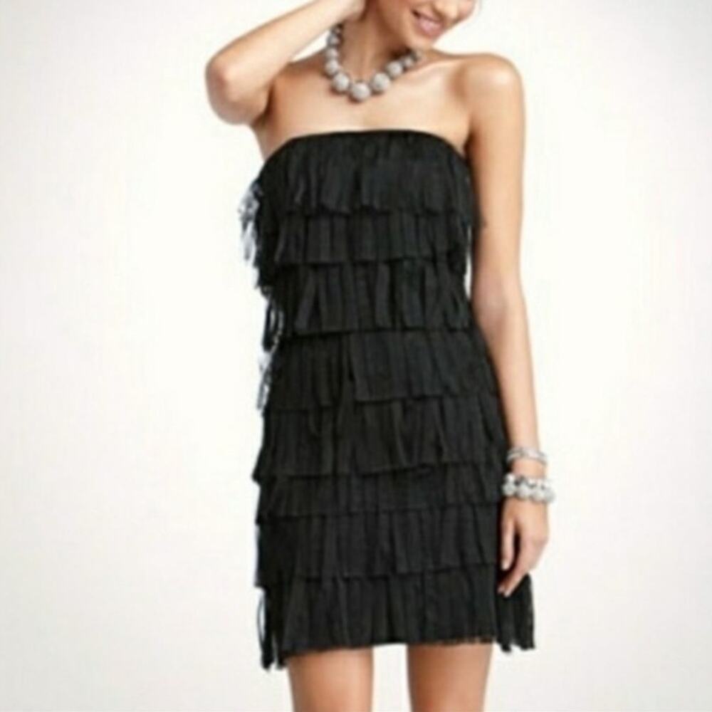 Ann Taylor Strapless Tulle Fringe Dress Black Size 6 EUC - Picture 2 of 8
